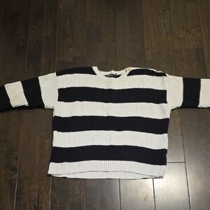 Ralph Lauren Black and White Striped Crewneck Sweater